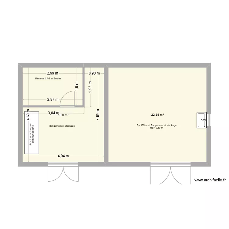 Local Technique et Bar F&ecirc;tes place de la Mairie. Plan de 2  et 41 m²