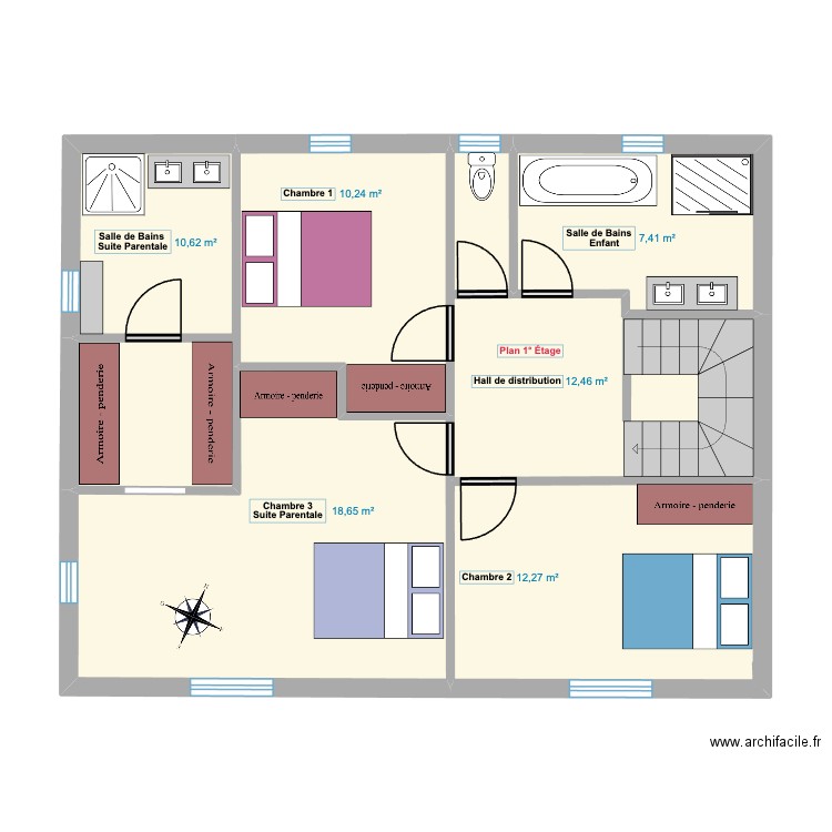 1° ÉTAGE 55 IMPASSE DE LA MAJORLAINE. Plan de 7 pièces et 72 m2