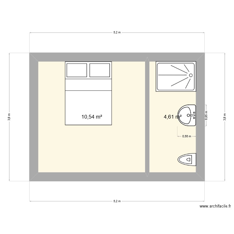 C salle de bain2. Plan de 2 pièces et 15 m2