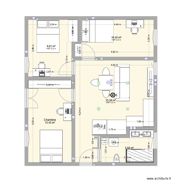 compiègne. Plan de 5 pièces et 63 m2