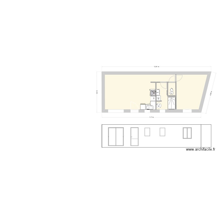 Appartement buanderie. Plan de 1 pièce et 49 m2