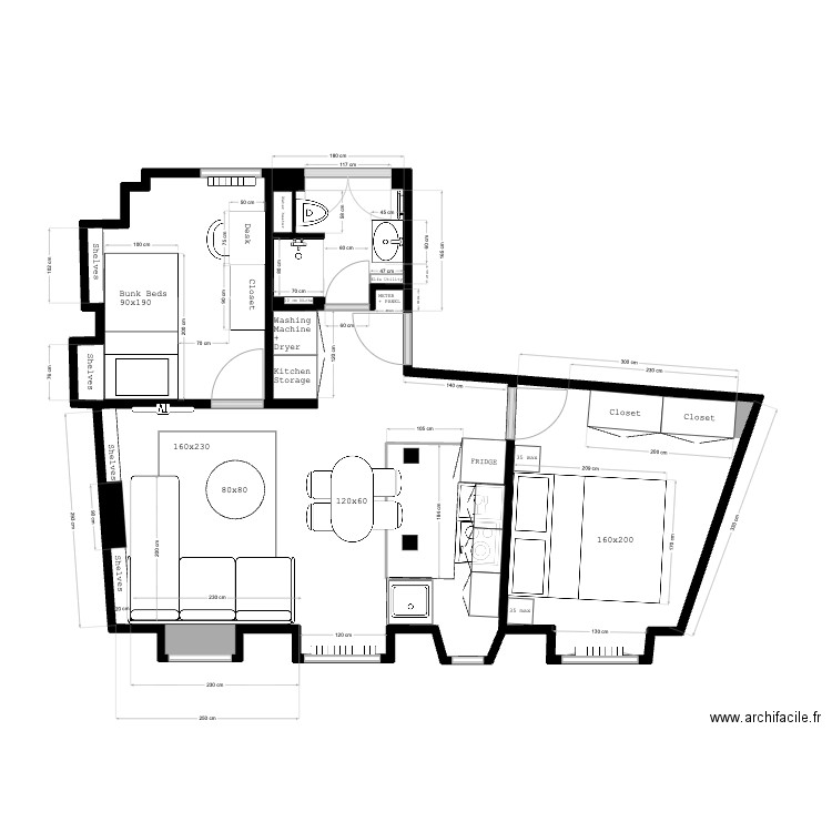 Picardie4. Plan de 5 pièces et 42 m2