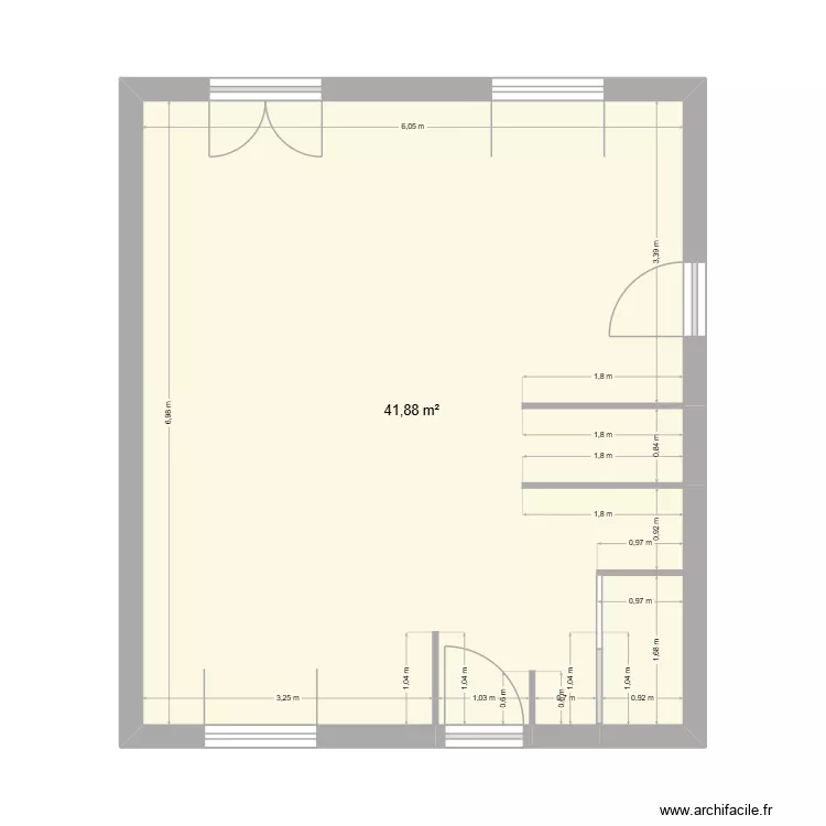 salon. Plan de 1  et 42 m²