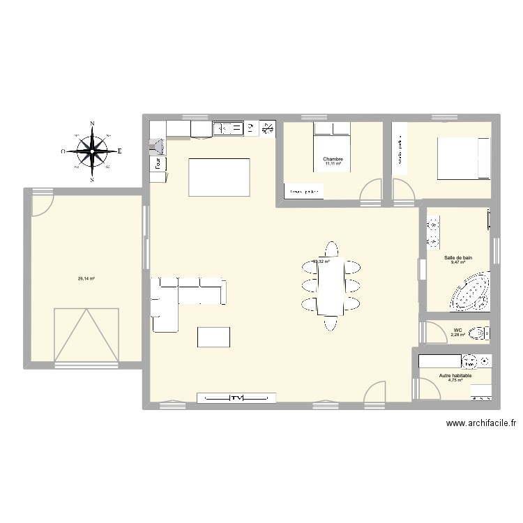 erika Playe. Plan de 6 pièces et 190 m2
