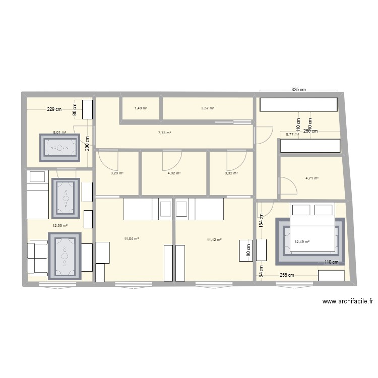 chamoyron. Plan de 13 pièces et 94 m2