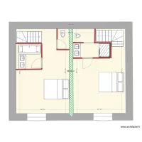 Plan &eacute;tage avec escalier &agrave; l'entr&eacute;e du living