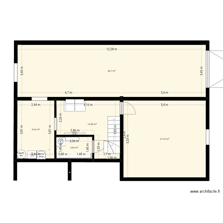 Chamrdc1. Plan de 5 pièces et 94 m2