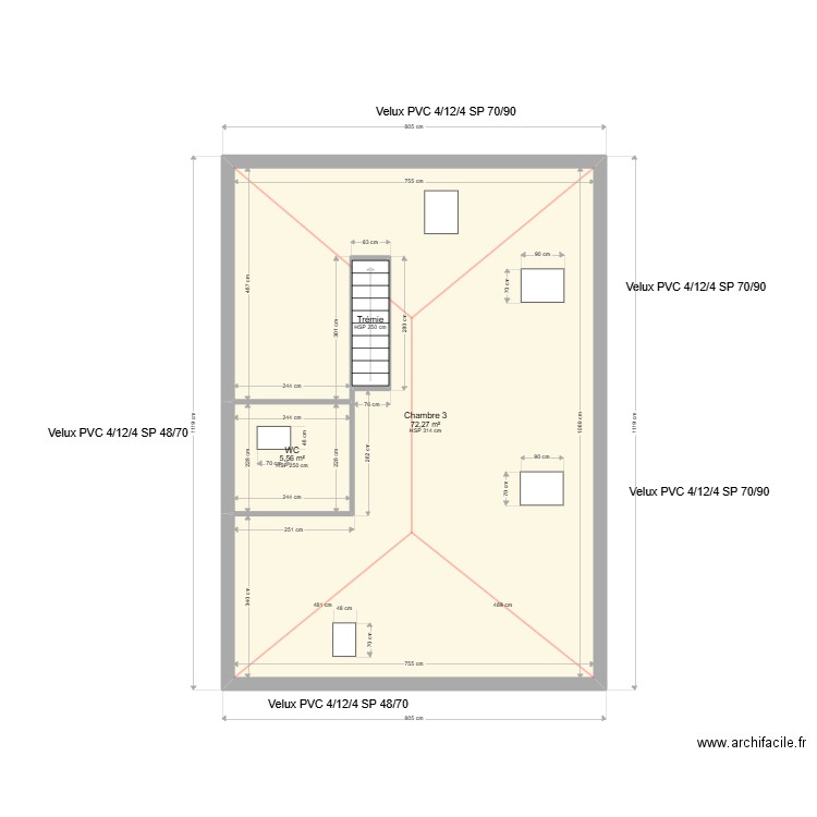 ML25009022 Etage. Plan de 3 pièces et 80 m2