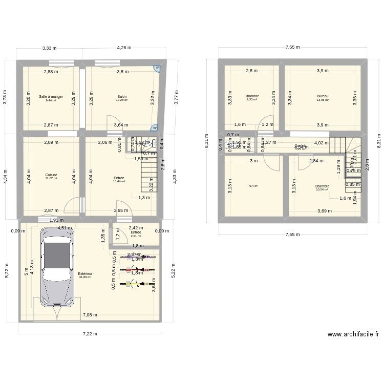 plan complet. Plan de 13 pièces et 132 m2