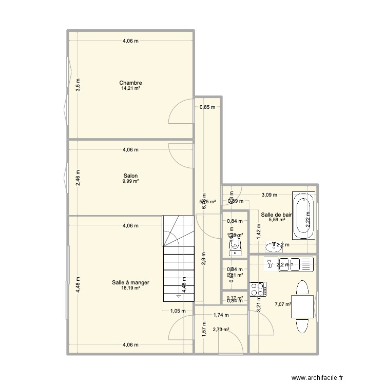 Maison Verrières. Plan de 10 pièces et 66 m2