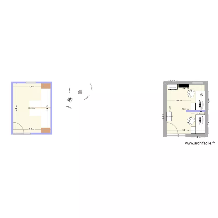 Bureau m&eacute;decin. Plan de 2  et 27 m²