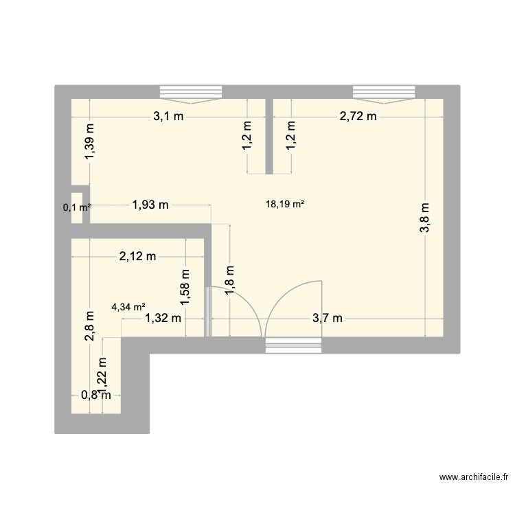 HB App 3. Plan de 3 pièces et 23 m2