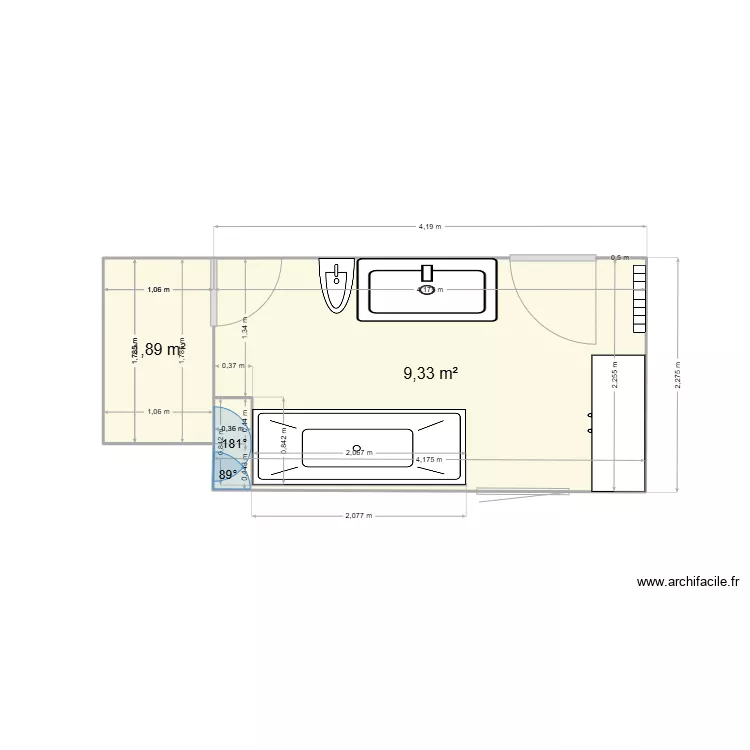 salle de bain &eacute;tage. Plan de 