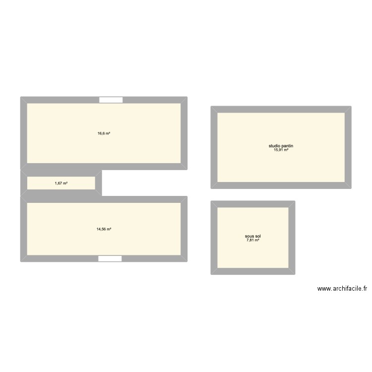 etage 1. Plan de 5 pièces et 57 m2