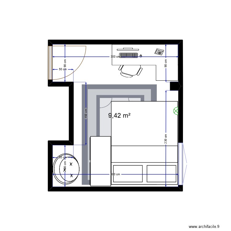 ma chambre. Plan de 1 pièce et 9 m2