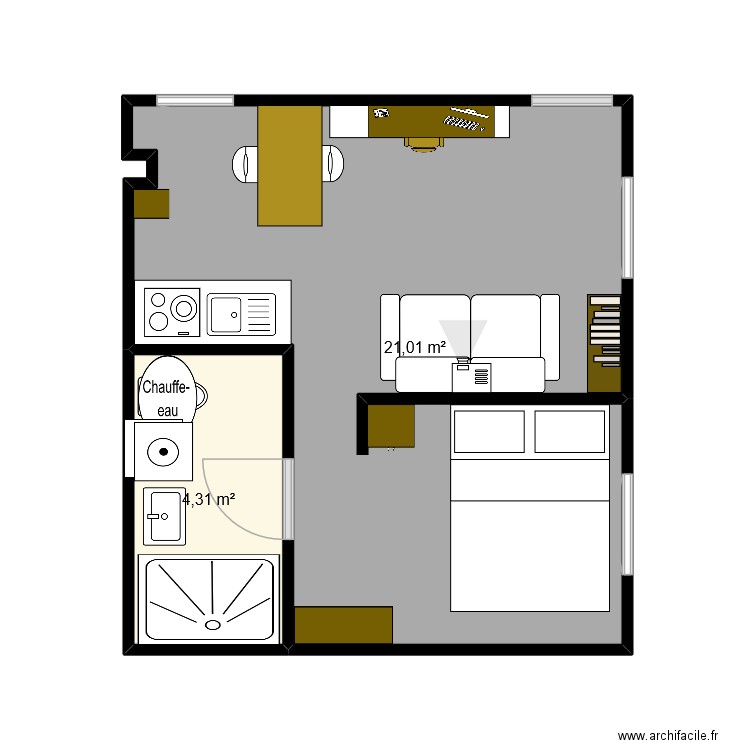 APPART PARIS touanN. Plan de 2 pièces et 25 m2