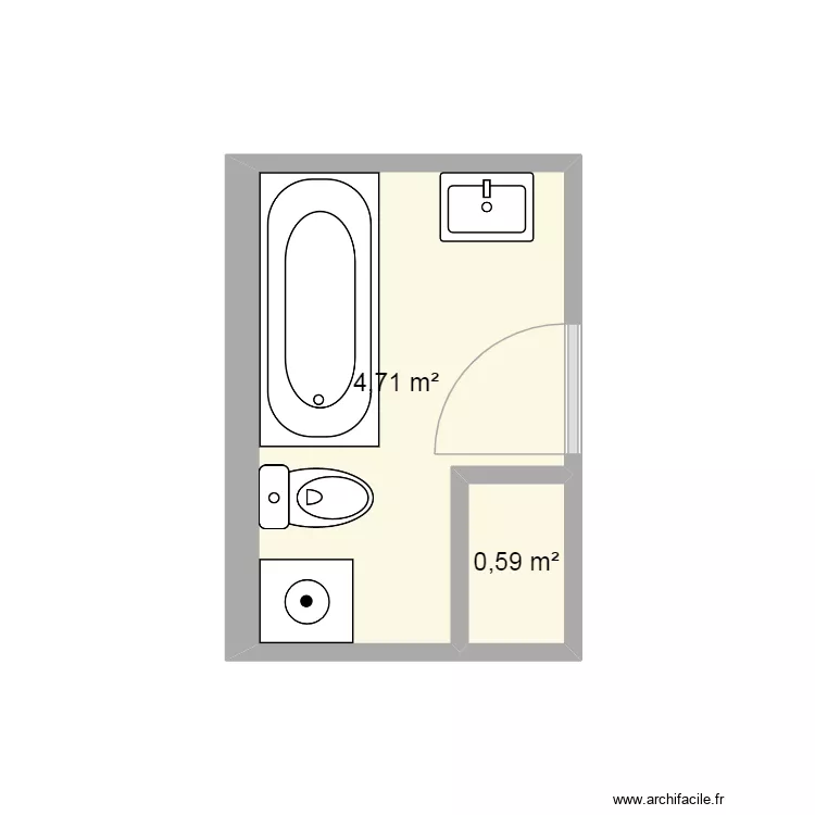 douche. Plan de 2 pièces et 5 m²