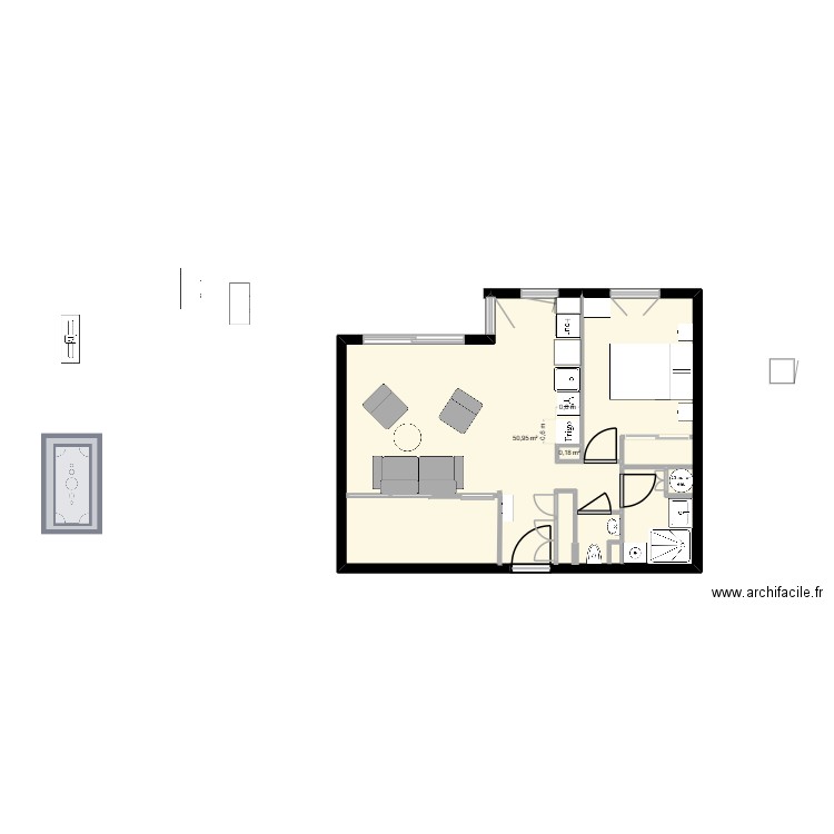 firmin V1. Plan de 2 pièces et 51 m2
