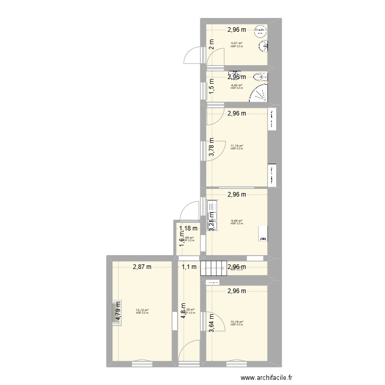 Croquis Rdc existant - Kanga. Plan de 9 pièces et 65 m2