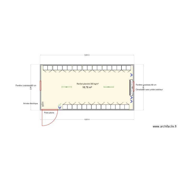 Frasnes-lez-anvaings vestiaire. Plan de 1 pièce et 17 m2