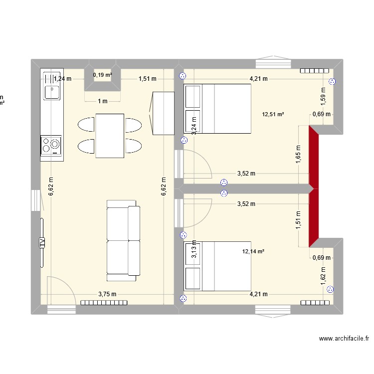 MARIGNY REAMENAGEMENT DU HALL. Plan de 4 pièces et 49 m2