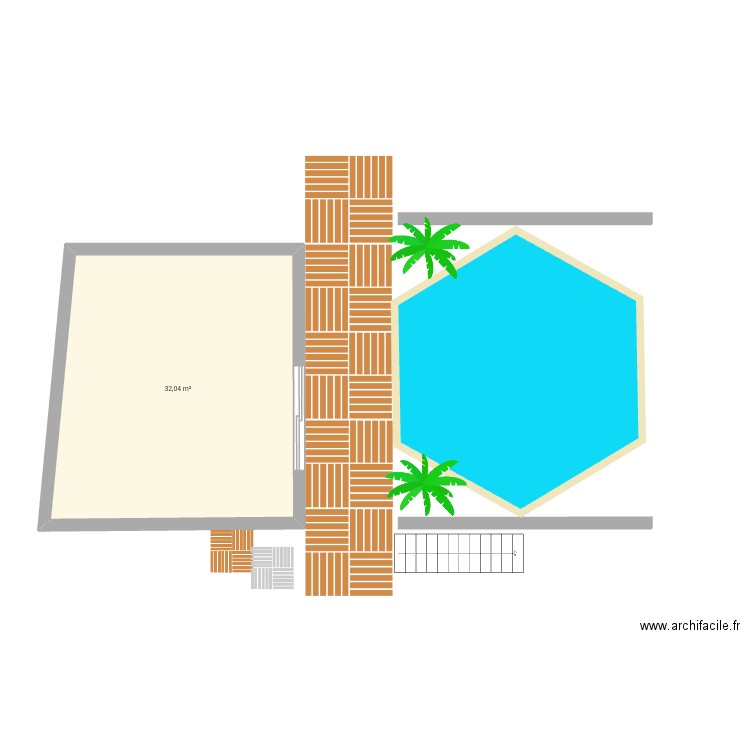 Piscine. Plan de 1 pièce et 32 m2