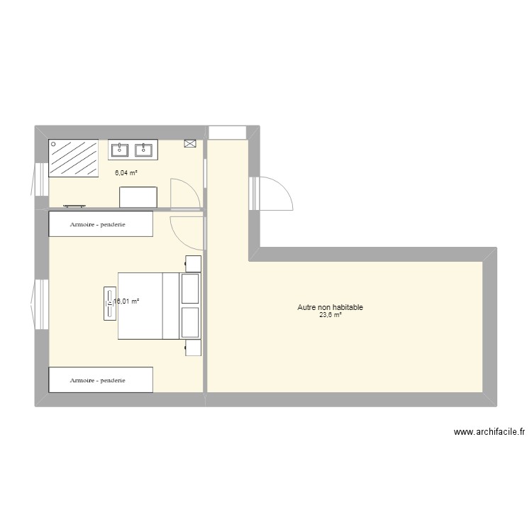 garage. Plan de 3 pièces et 46 m2