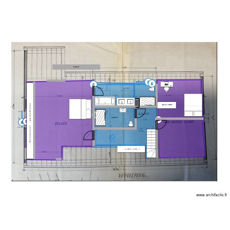 de panne etage 23/11 V2. Plan de 2 pièces et 7 m2