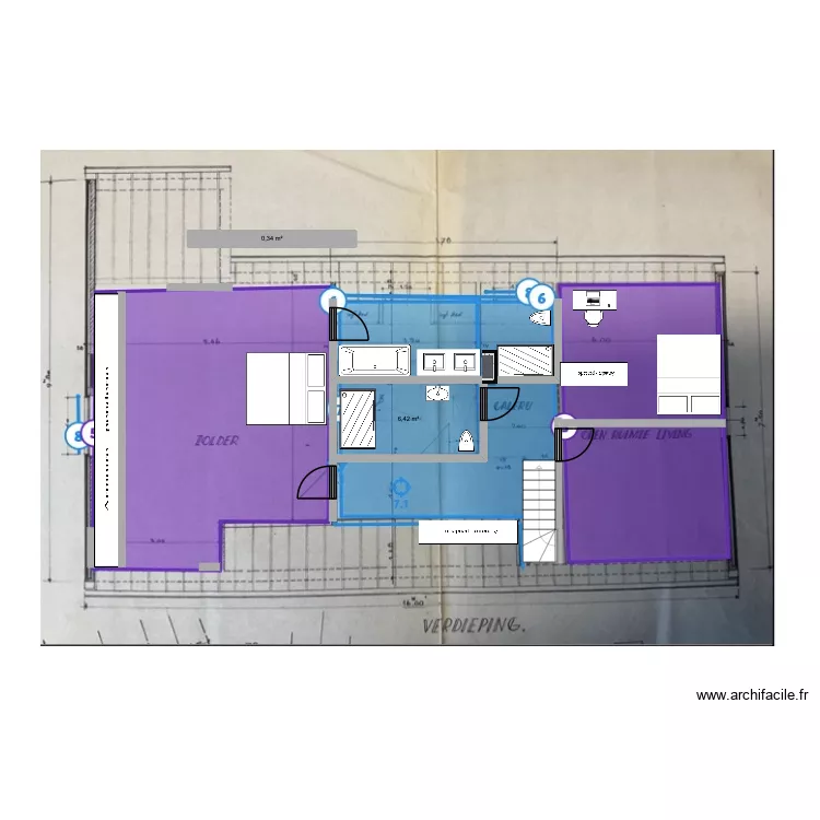 de panne etage 23/11 V2. Plan de 2 pièces et 7 m²