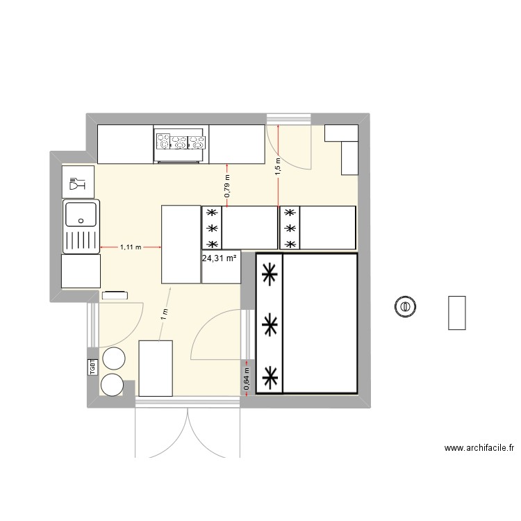 CUISINE NATH MONTJOLY. Plan de 1 pièce et 24 m2