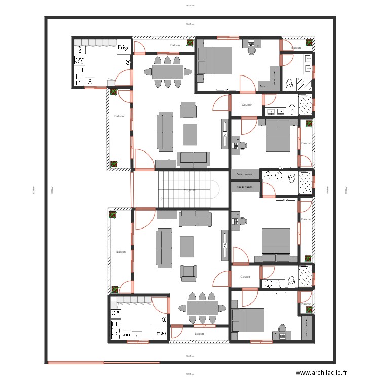 plan r+1 02 apparts aménagement . Plan de 24 pièces et 513 m2
