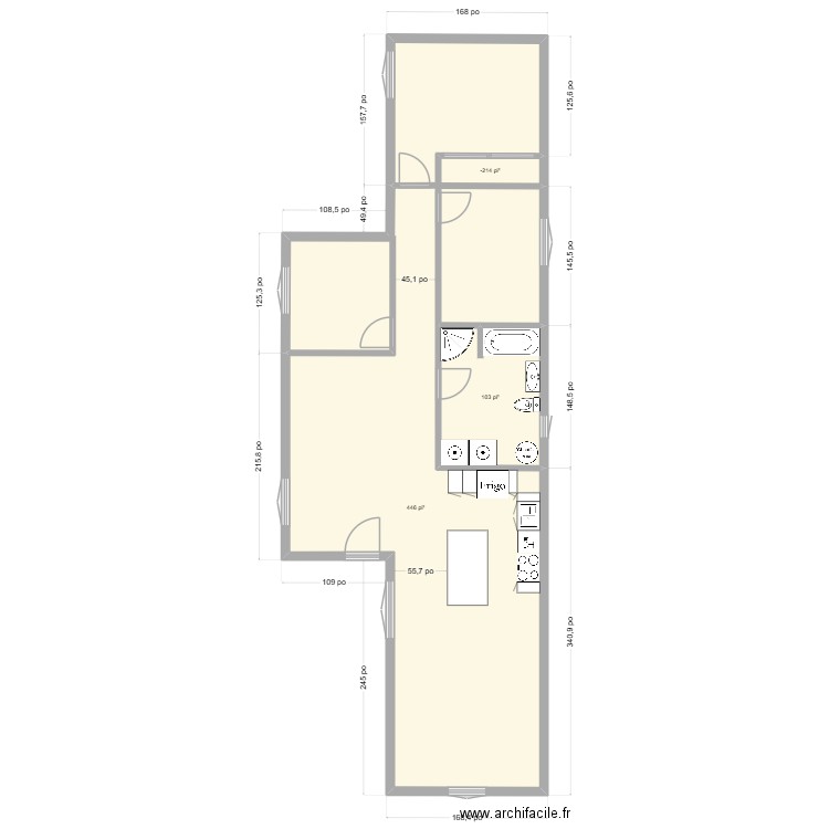 jessica MODIFICATIONS. Plan de 3 pièces et 74 m2