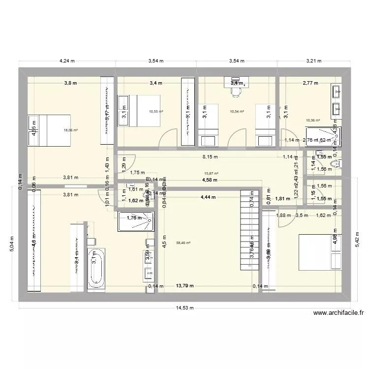 etage fernelmont. Plan de 6  et 124 m²
