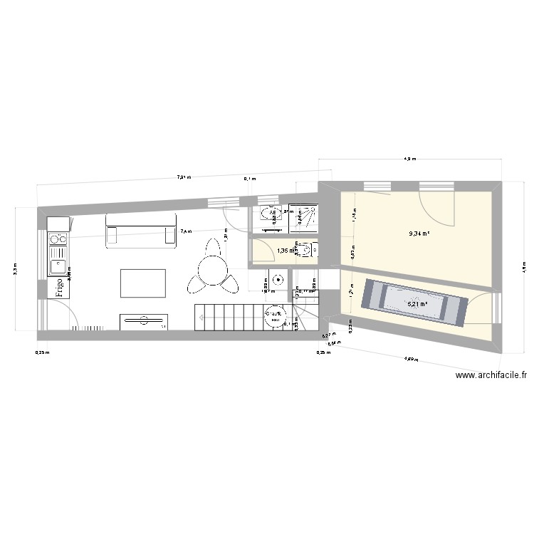 seb rdc. Plan de 3 pièces et 16 m2