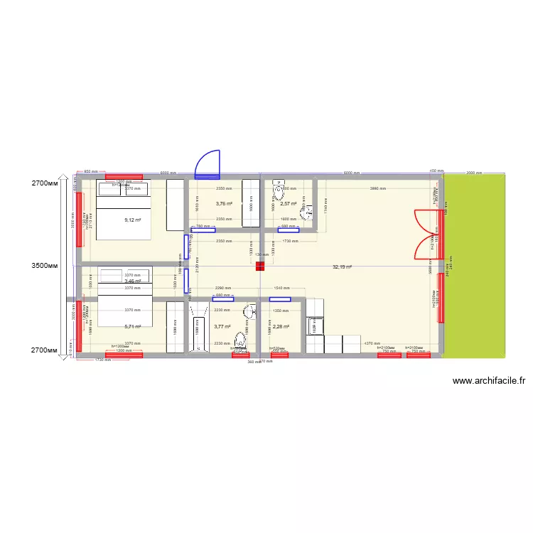 Евгений 72. Plan de 9  et 73 m²