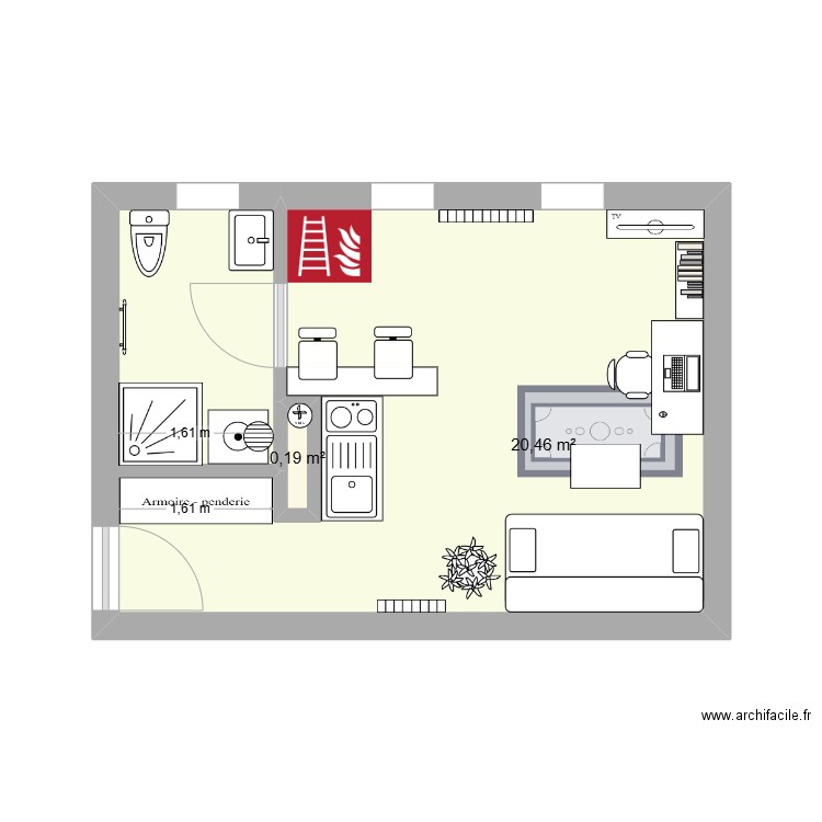 test bis. Plan de 2 pièces et 21 m2