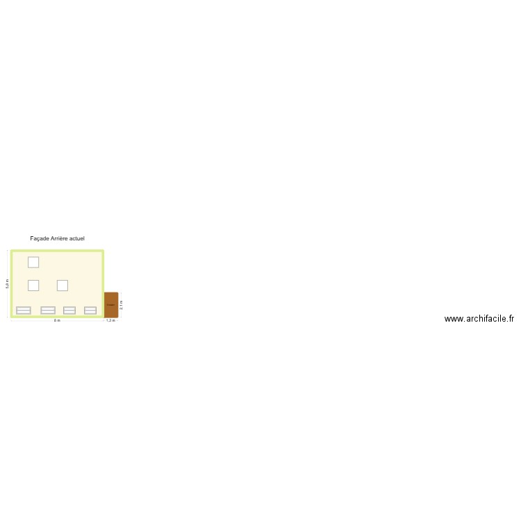 Plan de facade arriere. Plan de 2 pièces et 46 m2