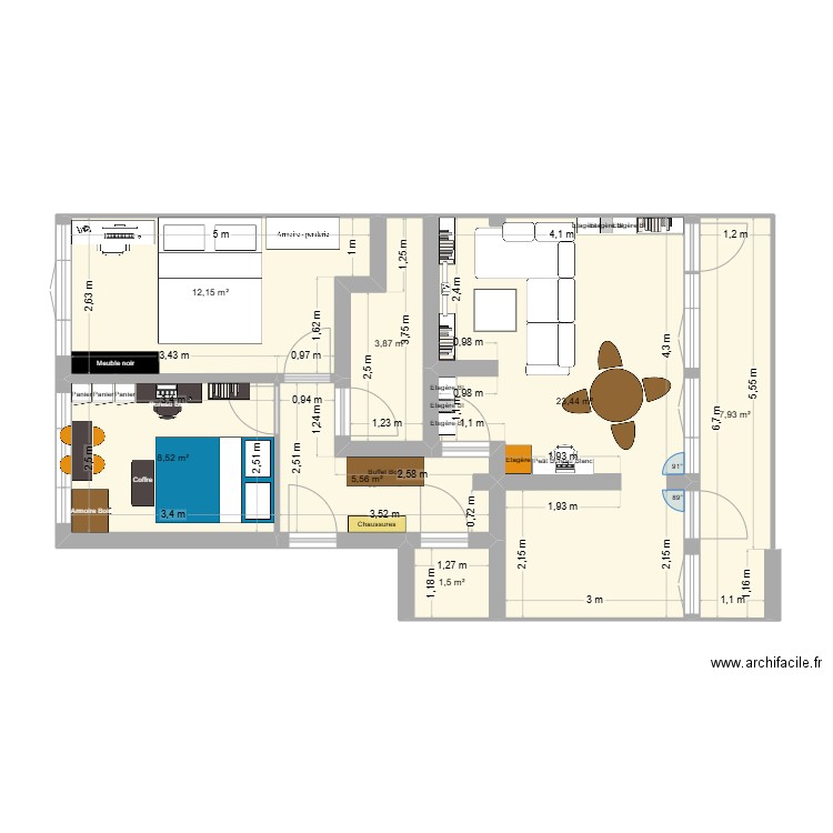 Essai3. Plan de 7 pièces et 63 m2