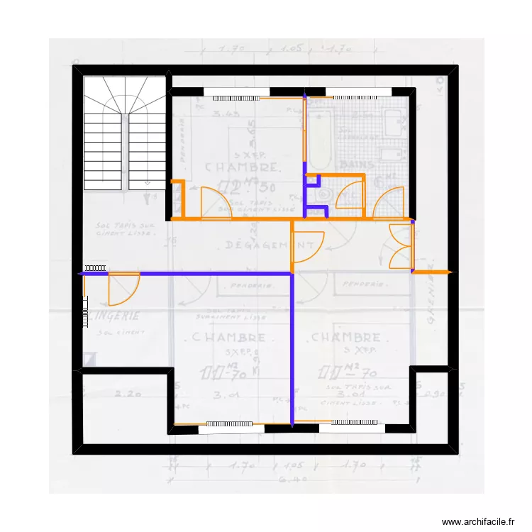 Etage 1 - Projet. Plan de 6  et 87 m²