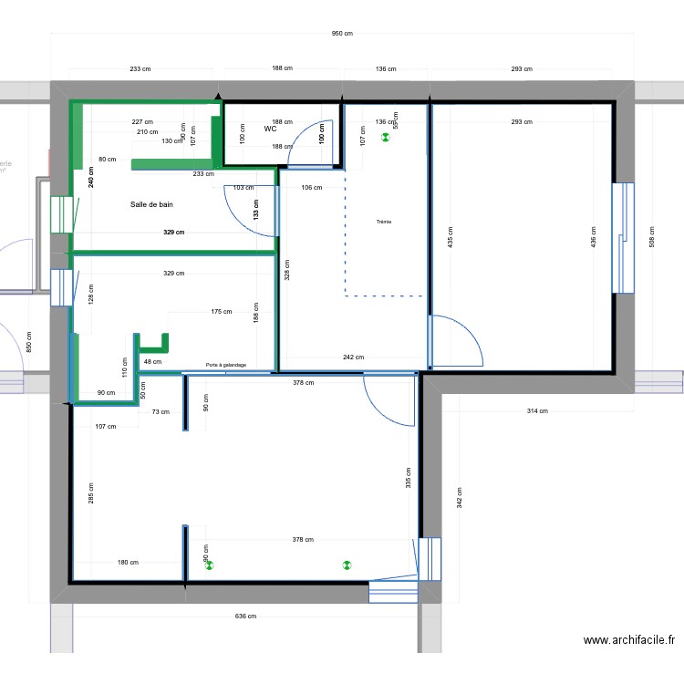 placo. Plan de 7 pièces et 155 m2