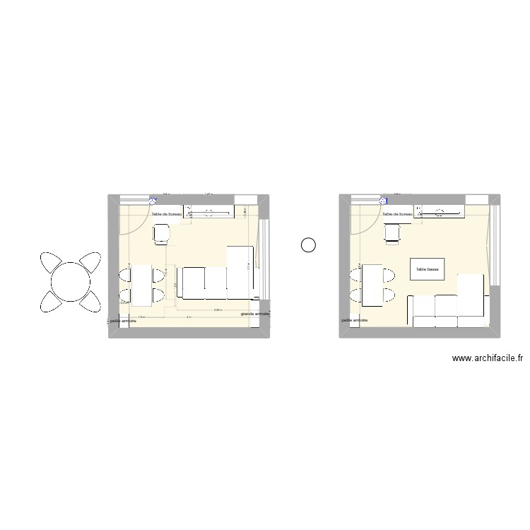 salon. Plan de 2 pièces et 28 m2