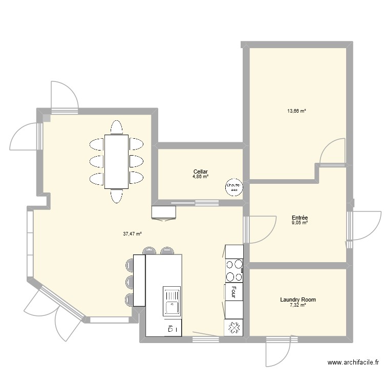 Gerald cuisine v5. Plan de 5 pièces et 72 m2