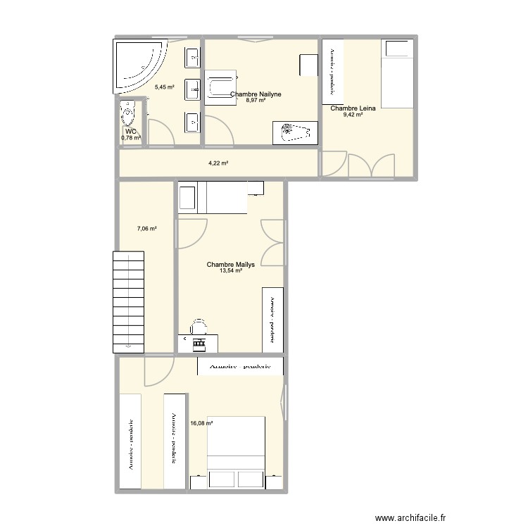 etage chavillieu. Plan de 8 pièces et 67 m2