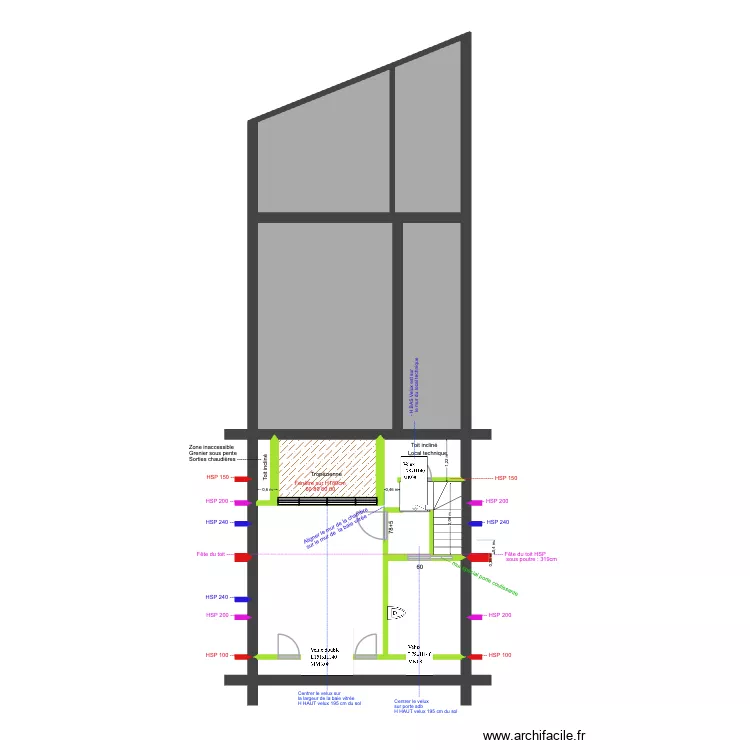 BAUCQ 77 4e &eacute;tage def V 01/26 Position velux. Plan de 8  et 91 m²