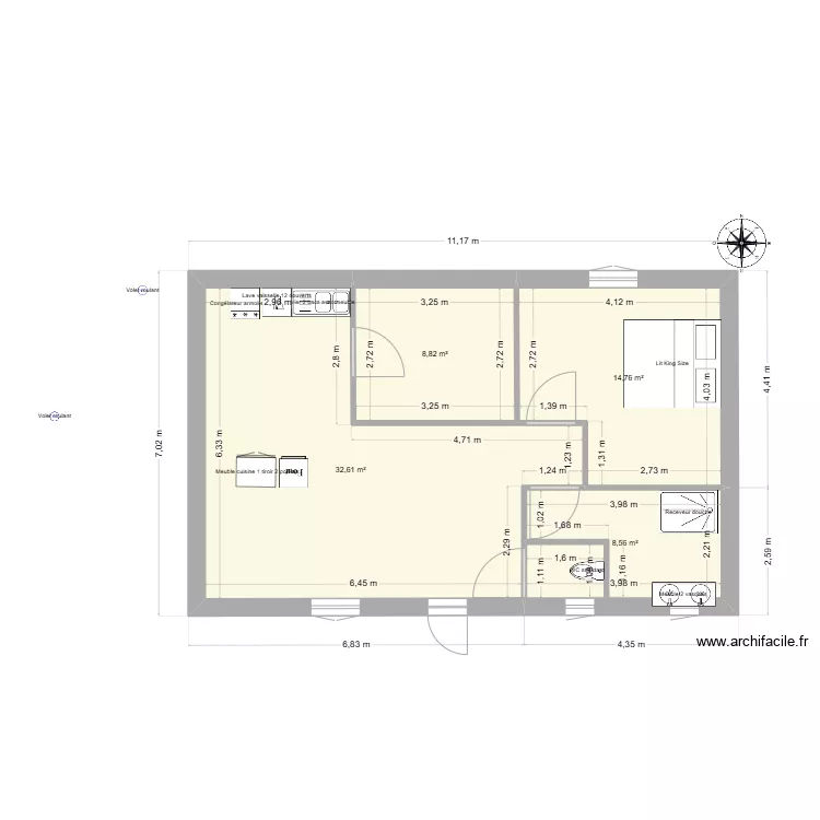 maison 1 chambre 70M2. Plan de 