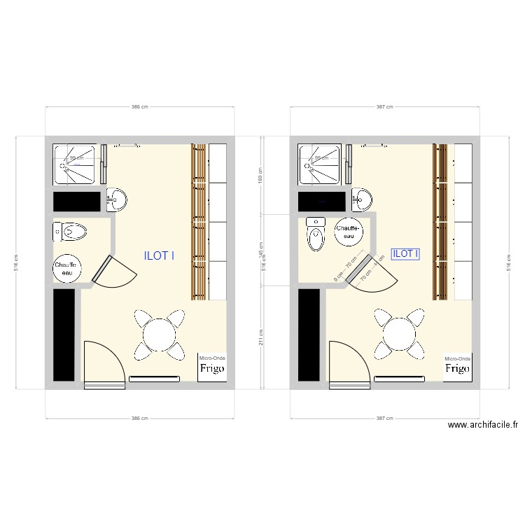 Ilot 1. Plan de 10 pièces et 33 m2