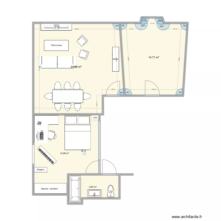 Appart. Plan de 4  et 58 m²