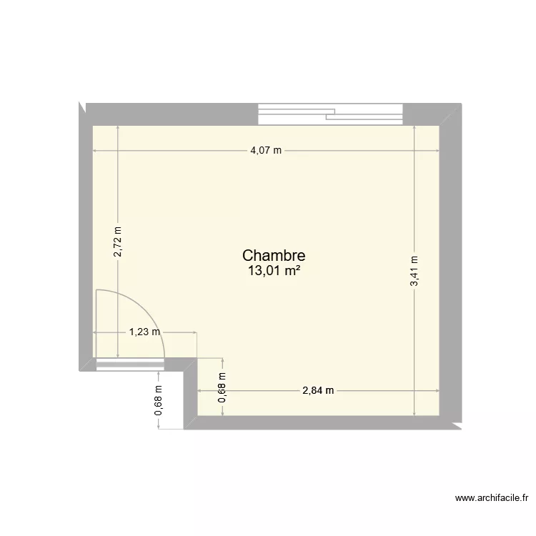 Plan chambre Nord. Plan de 1  et 13 m²