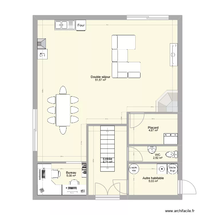 RDC. Plan de 6  et 78 m²