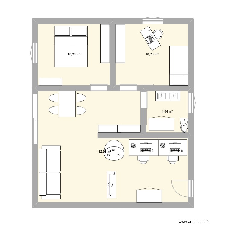 garage 2. Plan de 4 pièces et 57 m2